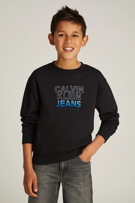 Dětská mikina Calvin Klein Jeans 0 černá barva, s potiskem, IB0IB02376