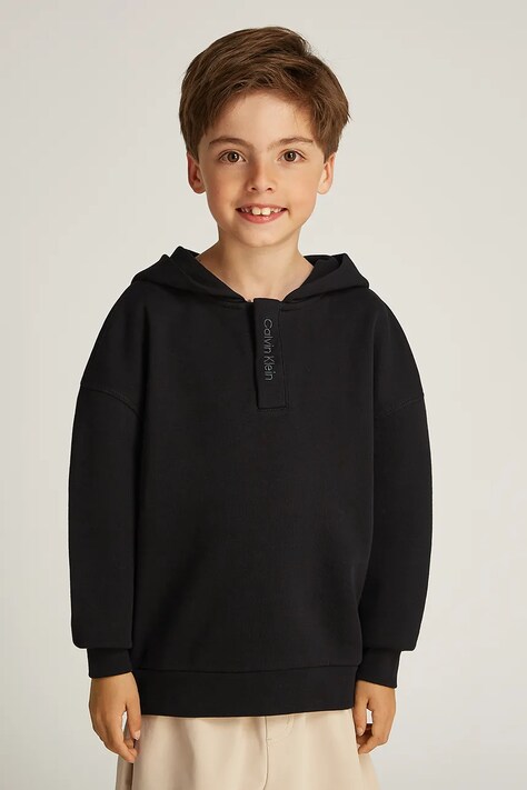 Детски суичър Calvin Klein Jeans 0 в черно с качулка с принт IB0IB02377