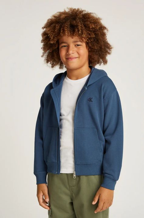 Calvin Klein Jeans felpa per bambini 0 colore blu navy con cappuccio IB0IB02379