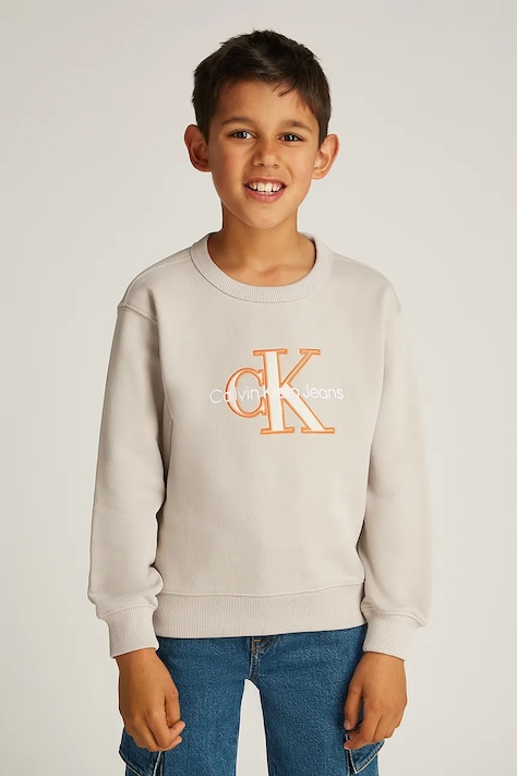 Calvin Klein Jeans bluză copii culoarea bej, cu imprimeu, IB0IB02411
