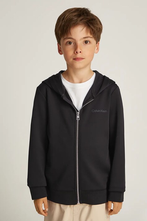 Дитяча кофта Calvin Klein Jeans 0 колір чорний з капюшоном однотонна IB0IB02420