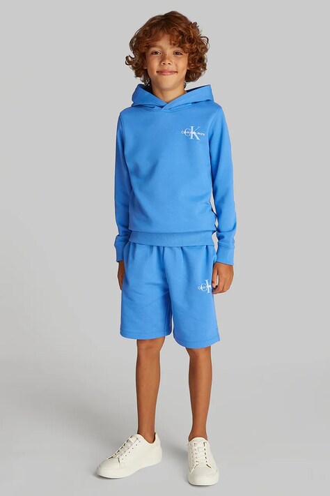 Dětská bavlněná mikina Calvin Klein Jeans 0 modrá barva, s kapucí, s potiskem, IU0IU00266