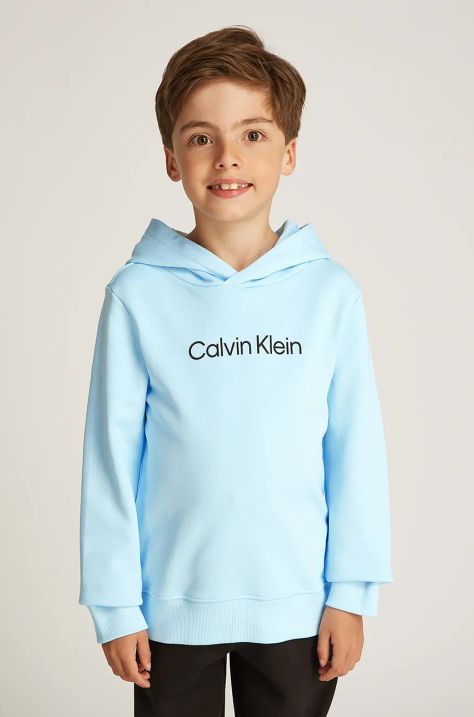 Calvin Klein Jeans hanorac de bumbac pentru copii 0 cu glugă, cu imprimeu, IU0IU00679