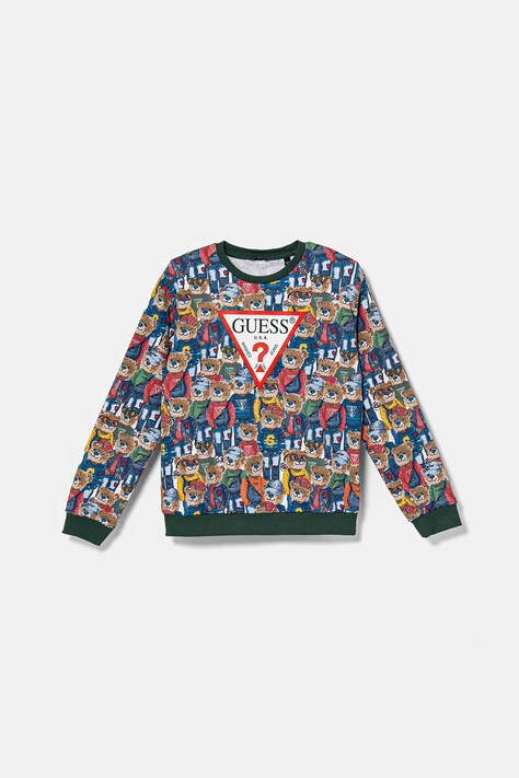 Детски памучен суичър Guess в зелено с десен L5RQ03 KA6R4