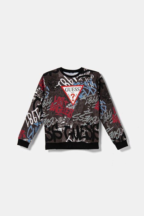 Детски памучен суичър Guess в синьо с десен L5RQ03 KA6R4