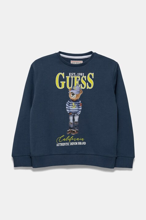 Dětská bavlněná mikina Guess tmavomodrá barva, s potiskem, L5RQ06 KAD74