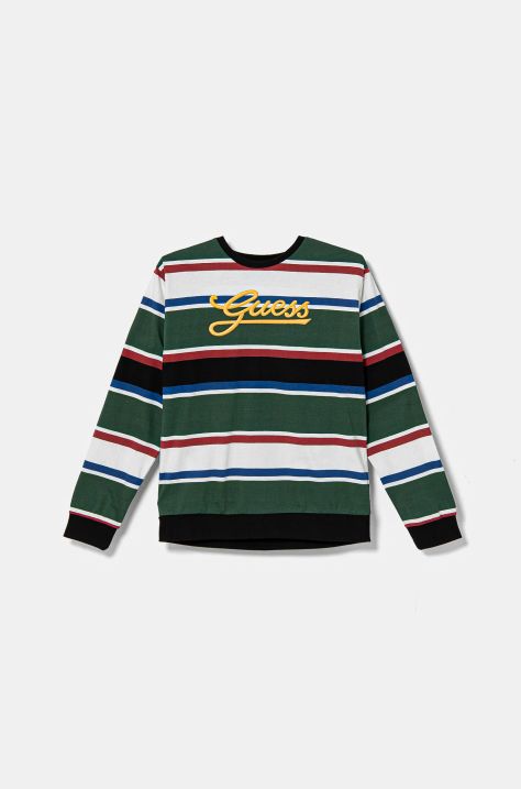 Детски памучен суичър Guess в зелено с десен L5RQ10 KC334