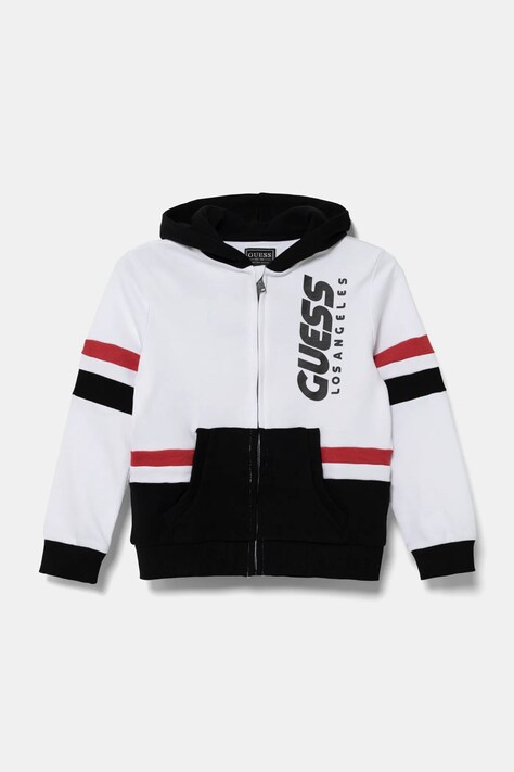 Guess hanorac de bumbac pentru copii culoarea negru, cu glugă, cu imprimeu, N5RQ02 KA6R4