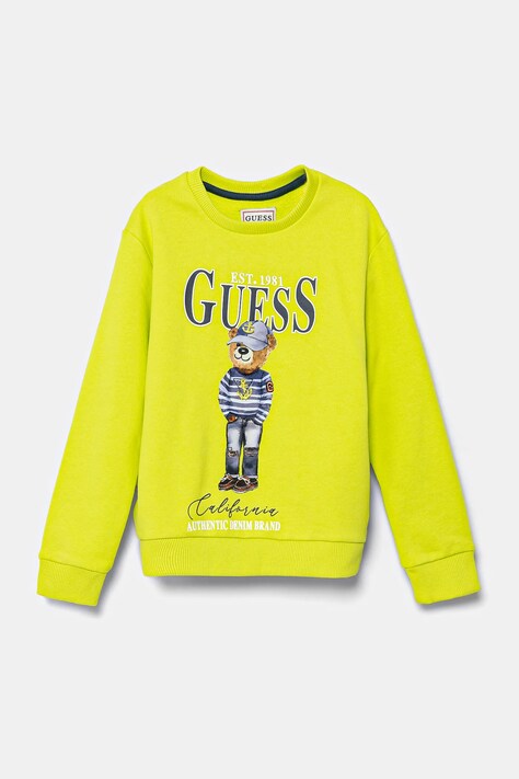 Guess hanorac de bumbac pentru copii culoarea verde, cu imprimeu, N5RQ05 KAD74
