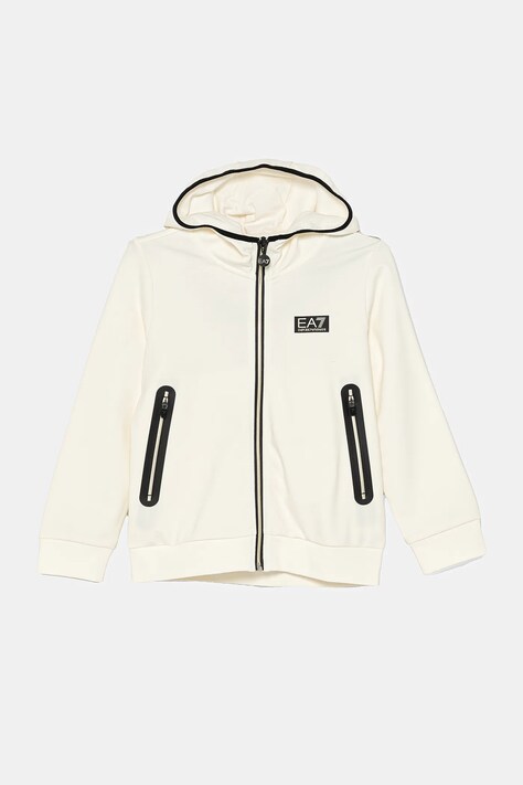 EA7 Emporio Armani bluză copii culoarea bej, cu glugă, cu imprimeu, 7B000094 AF13148