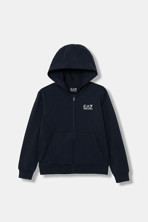 EA7 Emporio Armani bluza bawełniana dziecięca kolor granatowy z kapturem z nadrukiem 7B000064 AF10380