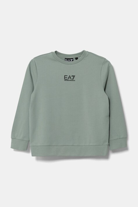 Detská bavlnená mikina EA7 Emporio Armani zelená farba, s potlačou, 7B000025 AF10380