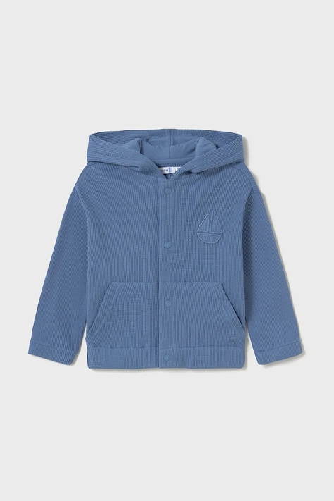 Dětská bavlněná mikina Mayoral modrá barva, s kapucí, hladká, 1472