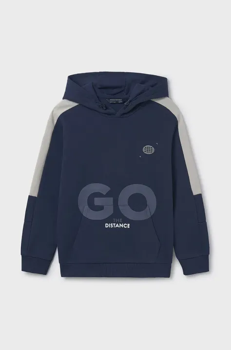 Dětská mikina Mayoral modrá barva, s kapucí, vzorovaná, 6482