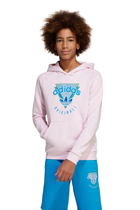 Dětská mikina adidas Originals růžová barva, s kapucí, s aplikací, JC5864