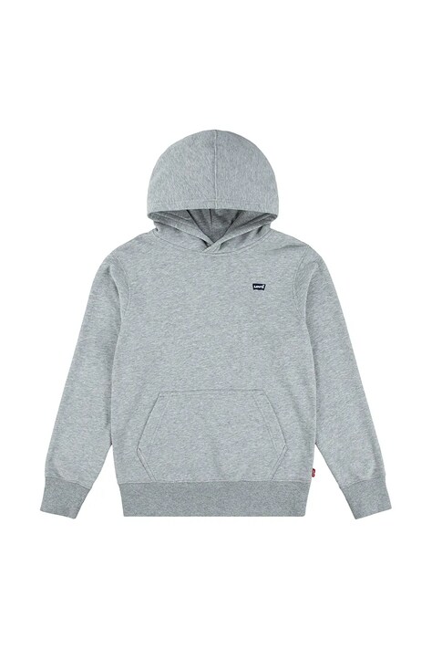 Otroški pulover Levi's MINI BATWING PULL OVER HOO siva barva, s kapuco, 8EK422