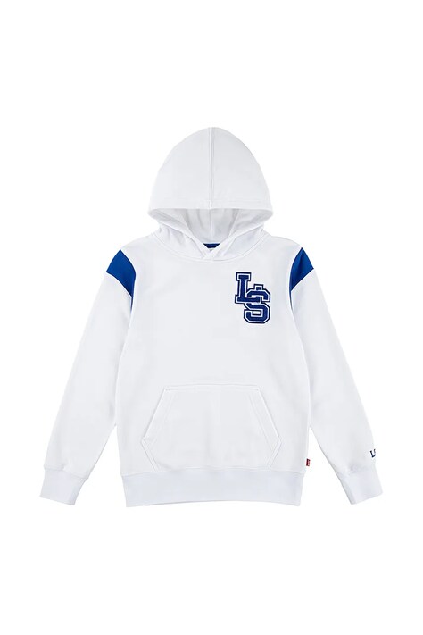 Dětská mikina Levi's PREP SPORT HOODIE bílá barva, s kapucí, s potiskem, 9EM362