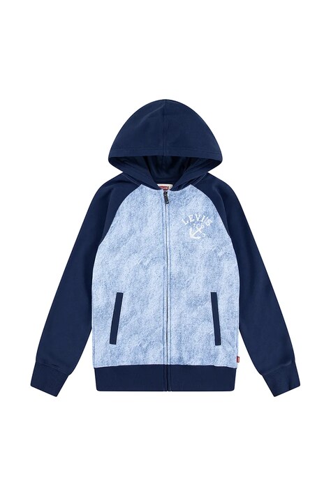 Levi's bluza copii TROMPE LOEIL DENIM HOODIE culoarea albastru marin, cu glugă, neted, 9EM394