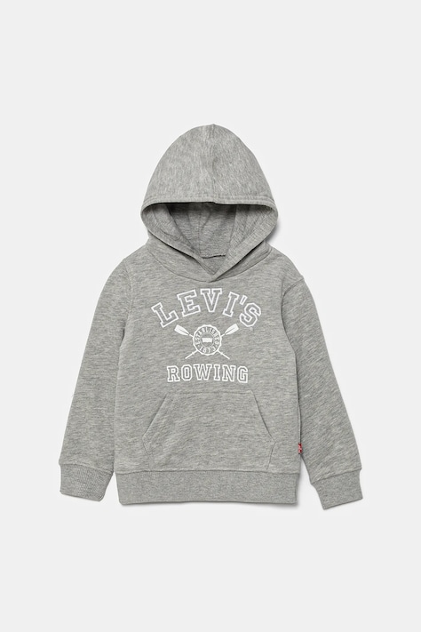Dětská mikina Levi's VARSITY ROWING HOODIE šedá barva, s kapucí, s potiskem, 8EM573