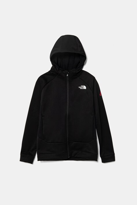 Dětská mikina The North Face MOUNTAIN ATHLETICS FULL ZIP HOODIE černá barva, s kapucí, hladká, NF0A89HZKY41