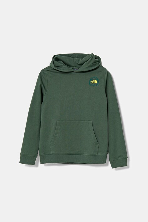 The North Face hanorac de bumbac pentru copii GRAPHIC RELAXED HOODIE culoarea verde, cu glugă, cu imprimeu, NF0A8AXTHCH1
