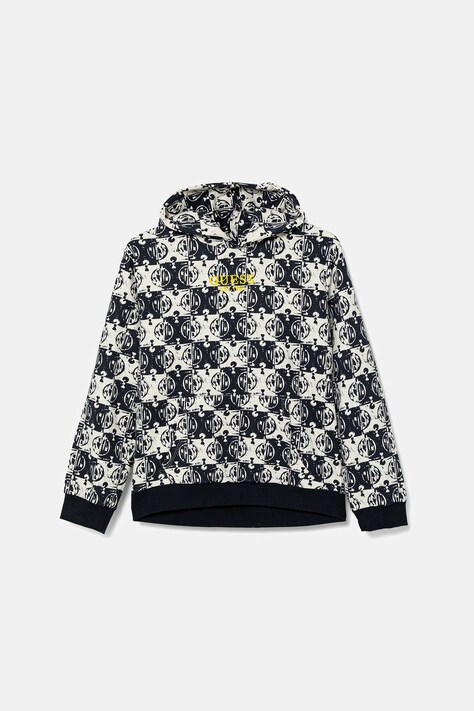 Guess hanorac de bumbac pentru copii culoarea bleumain, cu glugă, cu imprimeu, L5GQ03 KA6R4