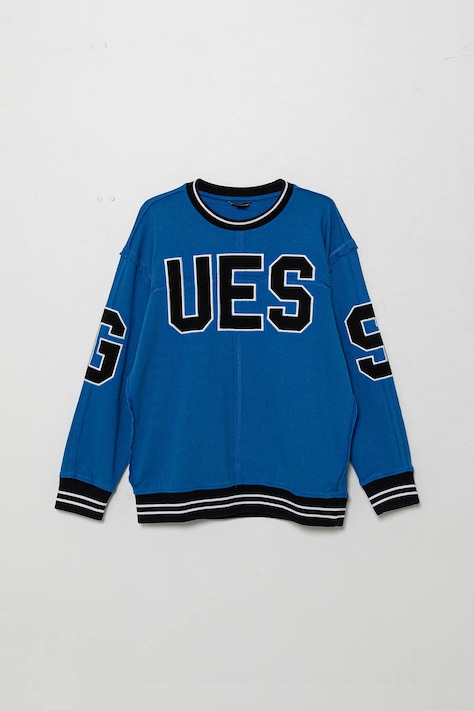 Guess felpa in cotone bambino/a colore blu con applicazione L5GQ04 KA6R4