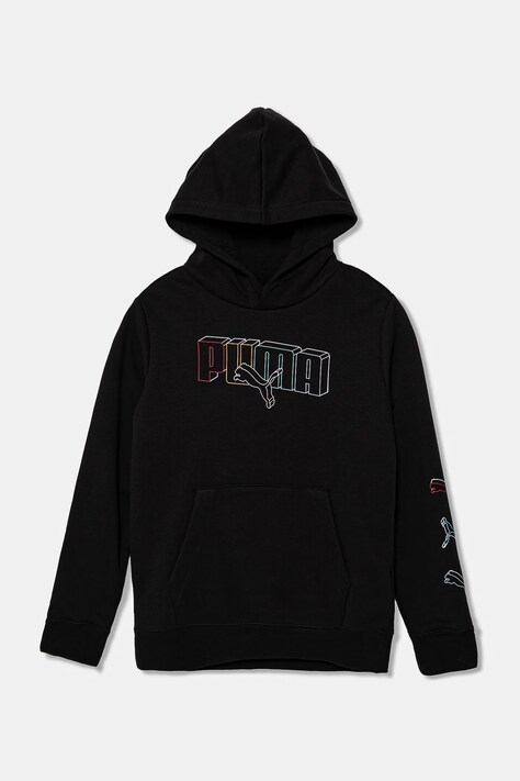 Детски памучен суичър Puma ESS LOGO LAB Execution Hoodie TR в черно с качулка с принт 685789