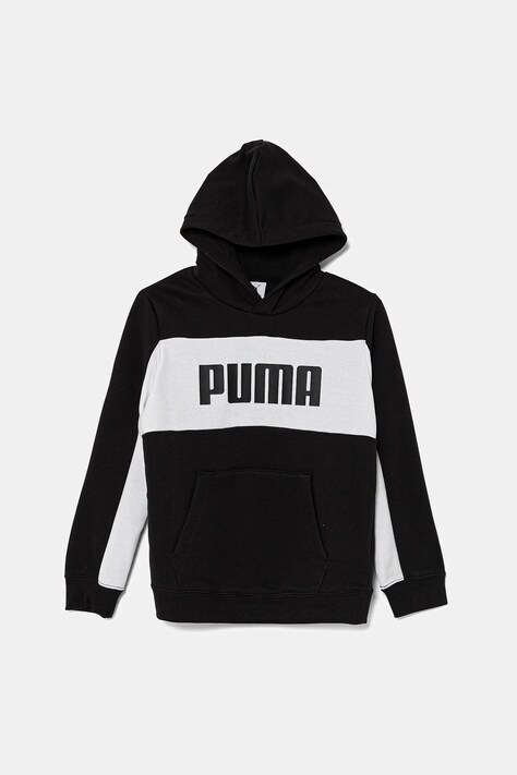 Puma bluza copii ESS BLOCK Hoodie TR culoarea negru, cu glugă, cu imprimeu, 685819