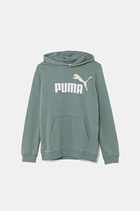 Детски суичър Puma ESS 2 COLOR No.1 Logo Hoodie TR в зелено с качулка с принт 685823