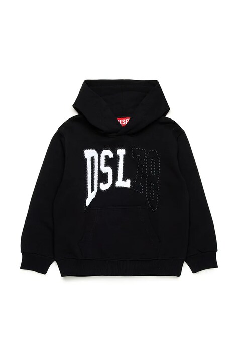 Diesel hanorac de bumbac pentru copii SBOXTHOOD OVER SWEAT-SHIRT culoarea negru, cu glugă, cu imprimeu, J02226