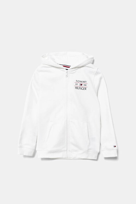 Dětská mikina Tommy Hilfiger bílá barva, s kapucí, s potiskem, KB0KB09568