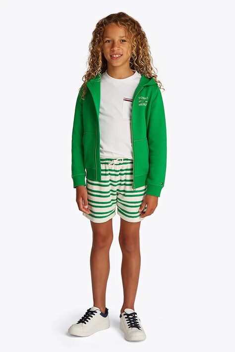 Tommy Hilfiger bluza copii culoarea verde, cu glugă, cu imprimeu, KB0KB09568