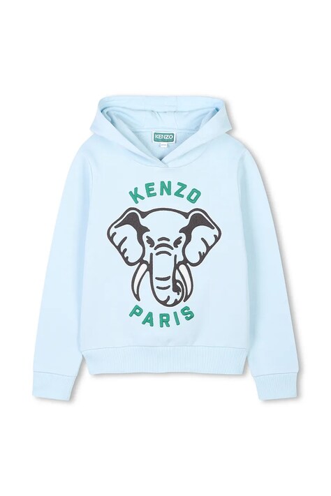 Dětská bavlněná mikina Kenzo Kids modrá barva, s kapucí, s potiskem, K61127
