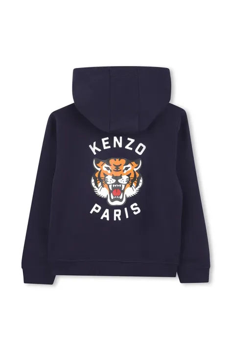 Kenzo Kids hanorac de bumbac pentru copii culoarea albastru marin, cu glugă, cu imprimeu, K61190