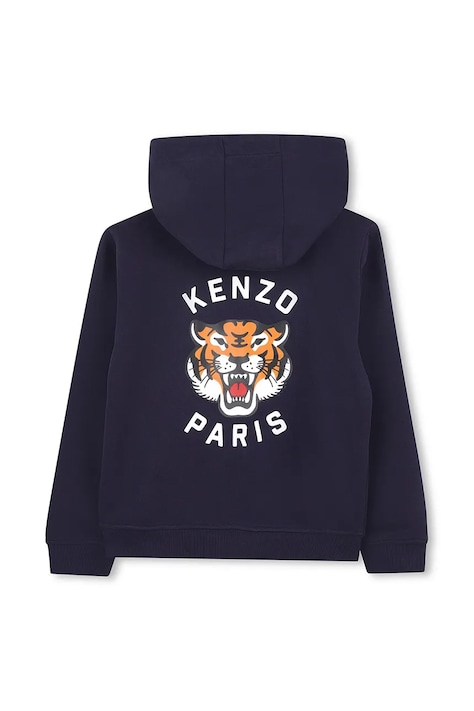 Dětská bavlněná mikina Kenzo Kids tmavomodrá barva, s kapucí, s potiskem, K61190
