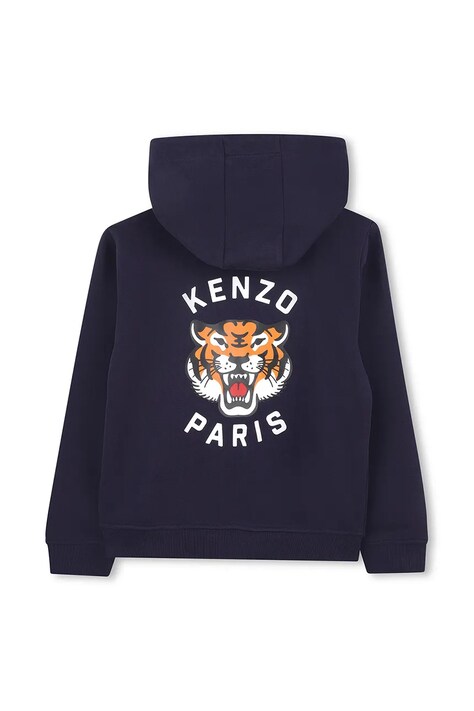 Dětská bavlněná mikina Kenzo Kids tmavomodrá barva, s kapucí, hladká, K61190
