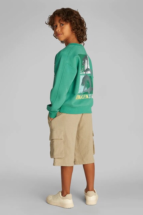 Dětská bavlněná mikina Calvin Klein Jeans zelená barva, s potiskem, IB0IB02462