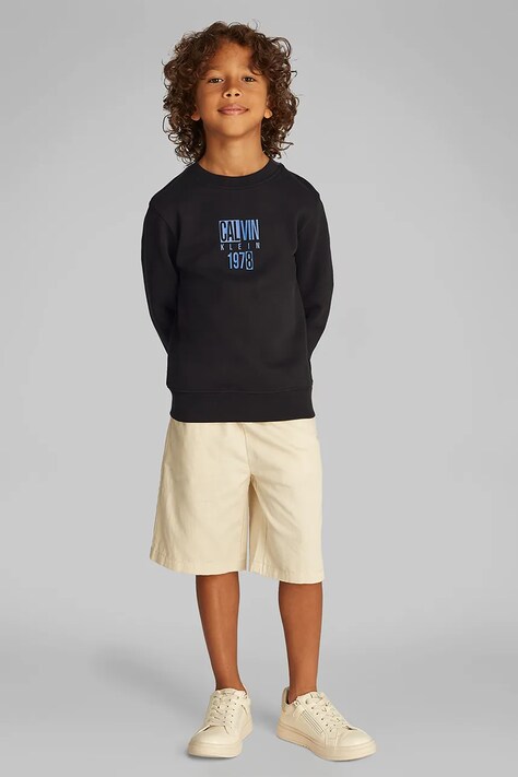 Dětská mikina Calvin Klein Jeans černá barva, s potiskem, IB0IB02472