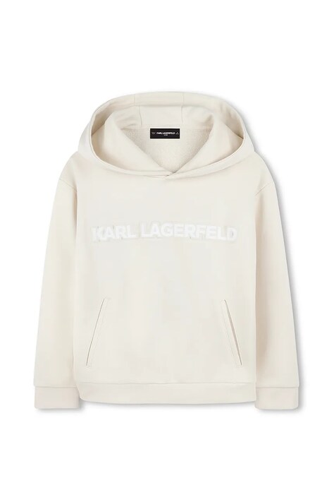 Karl Lagerfeld bluza copii culoarea bej, cu glugă, cu imprimeu, Z30576