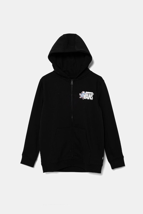 Vans bluză copii VSuper FZ culoarea negru, cu glugă, cu imprimeu, VN000MHRBLK1
