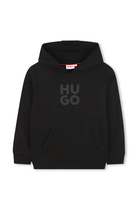 HUGO felpa in cotone bambino/a colore nero con cappuccio con applicazione G00349