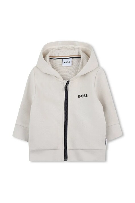 BOSS bluza bebe culoarea bej, cu glugă, neted, J52095