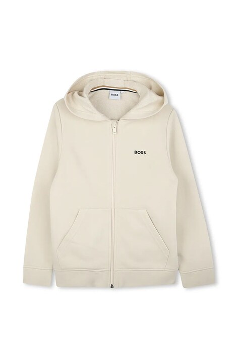 BOSS bluza copii culoarea bej, cu glugă, neted, J51958