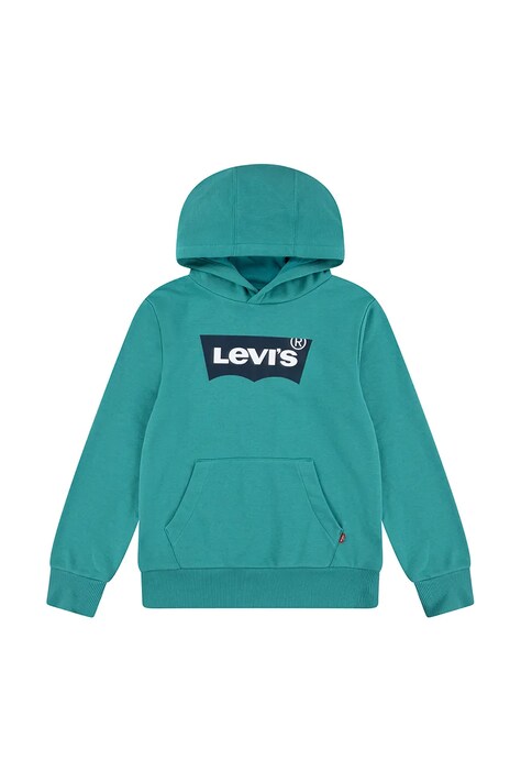 Dětská mikina Levi's BATWING PULLOVER HOODIE tyrkysová barva, s kapucí, s potiskem, 8EE910