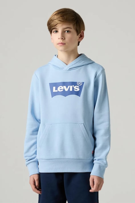 Levi's bluza dziecięca BATWING PULLOVER HOODIE kolor niebieski z kapturem z nadrukiem 9EE910