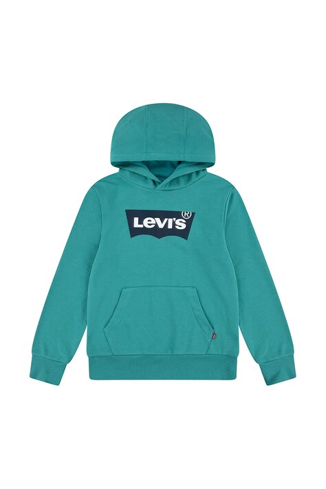 Детски суичър Levi's BATWING PULLOVER HOODIE в тюркоазено с качулка с принт 9EE910