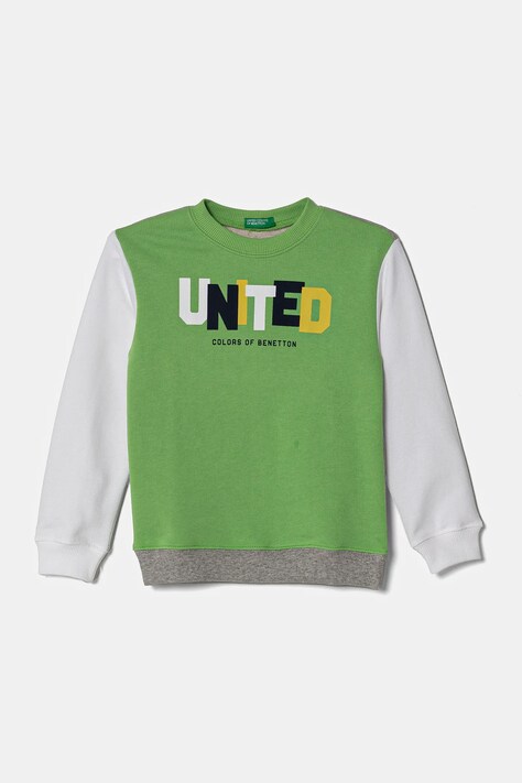 United Colors of Benetton hanorac de bumbac pentru copii culoarea verde, cu imprimeu, 3J70G10HW