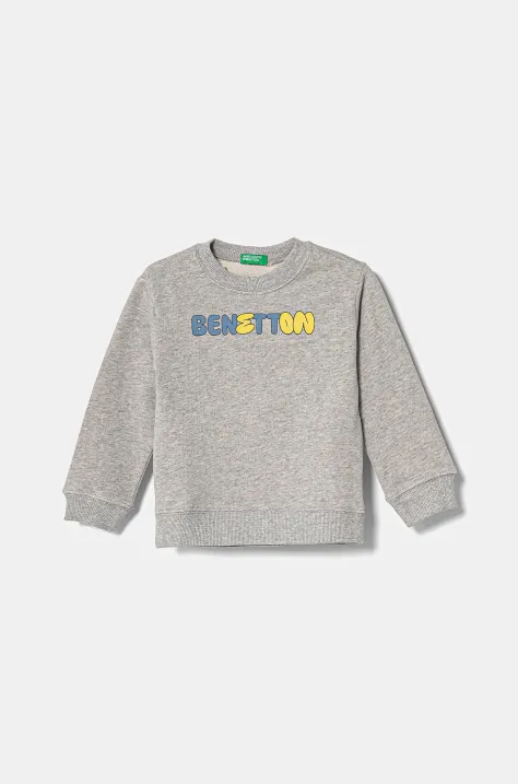 Dječja pamučna dukserica United Colors of Benetton boja: siva, s tiskom, 3J70G10HW