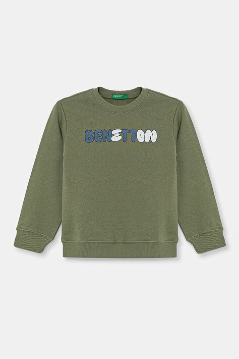 Dětská bavlněná mikina United Colors of Benetton zelená barva, s potiskem, 3J70G10HW